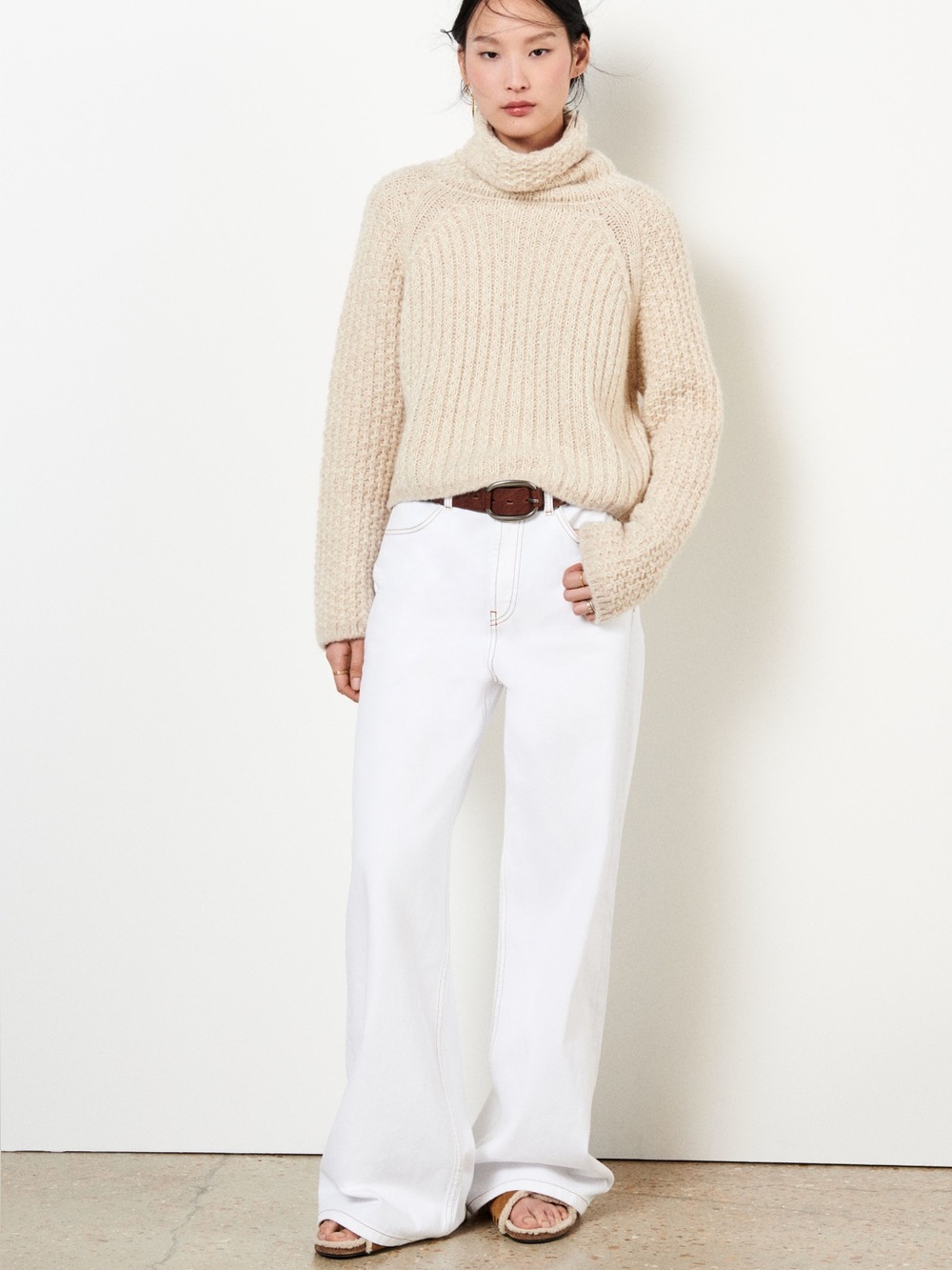 Ba&sh CSOUL Wide Leg Lady Jeans in Ecru White Size Small / US 4
